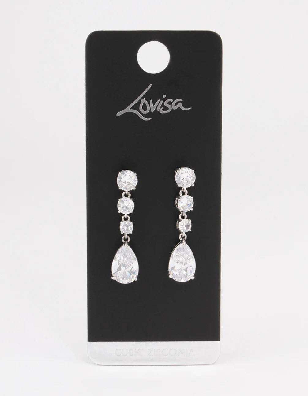 Silver Graduating Stone Pear Drop Earrings - Image 3