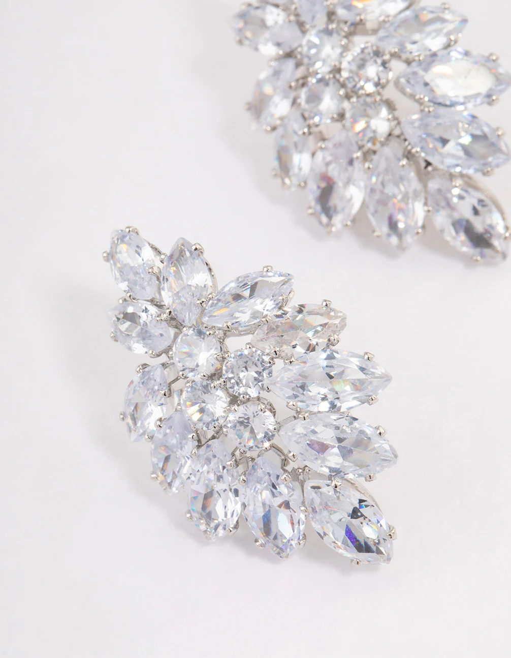 Silver Marquise Statement Stud Earrings - Image 2