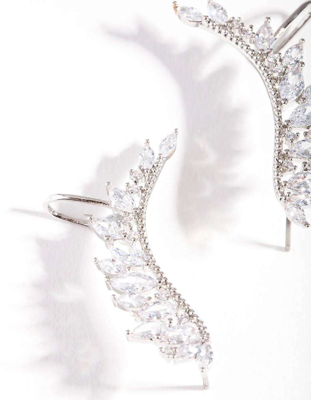 Silver Cubic Zirconia Marquise Crawler Earrings - Image 2