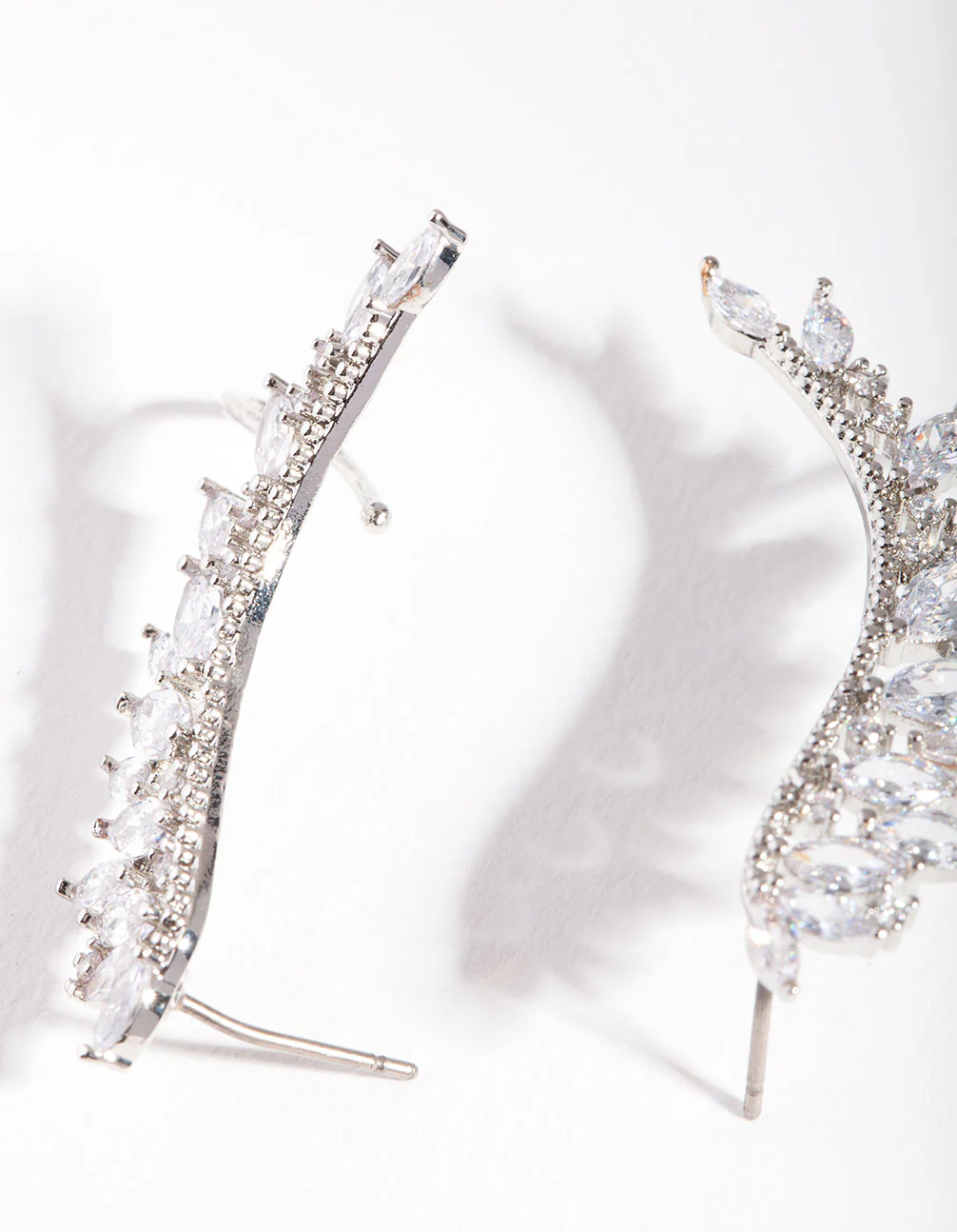 Silver Cubic Zirconia Marquise Crawler Earrings - Image 3