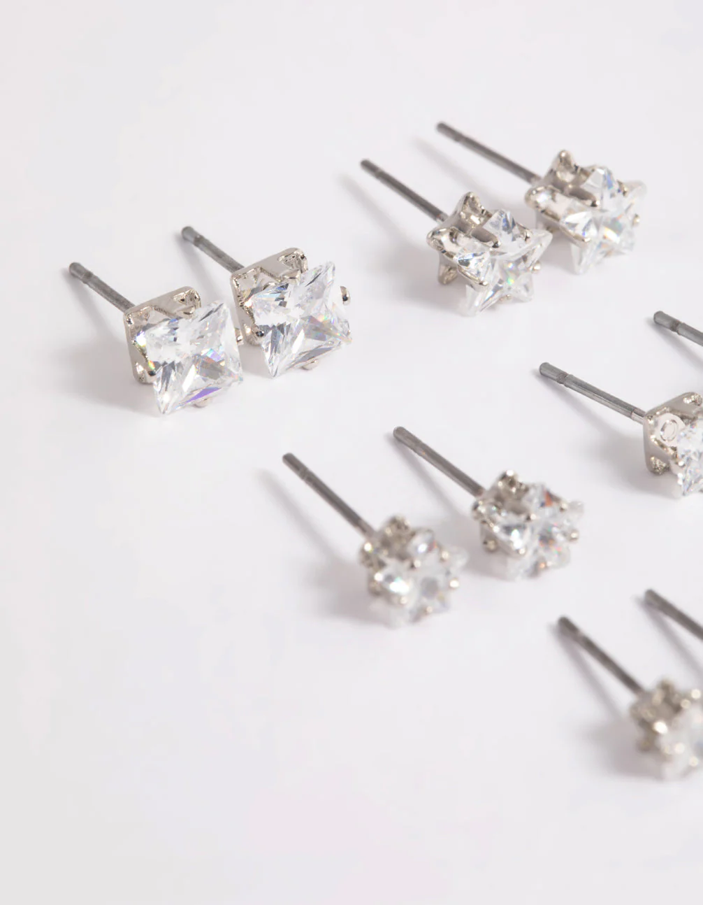 Cubic Zirconia Star & Square Earrings 6-Pack - Image 4