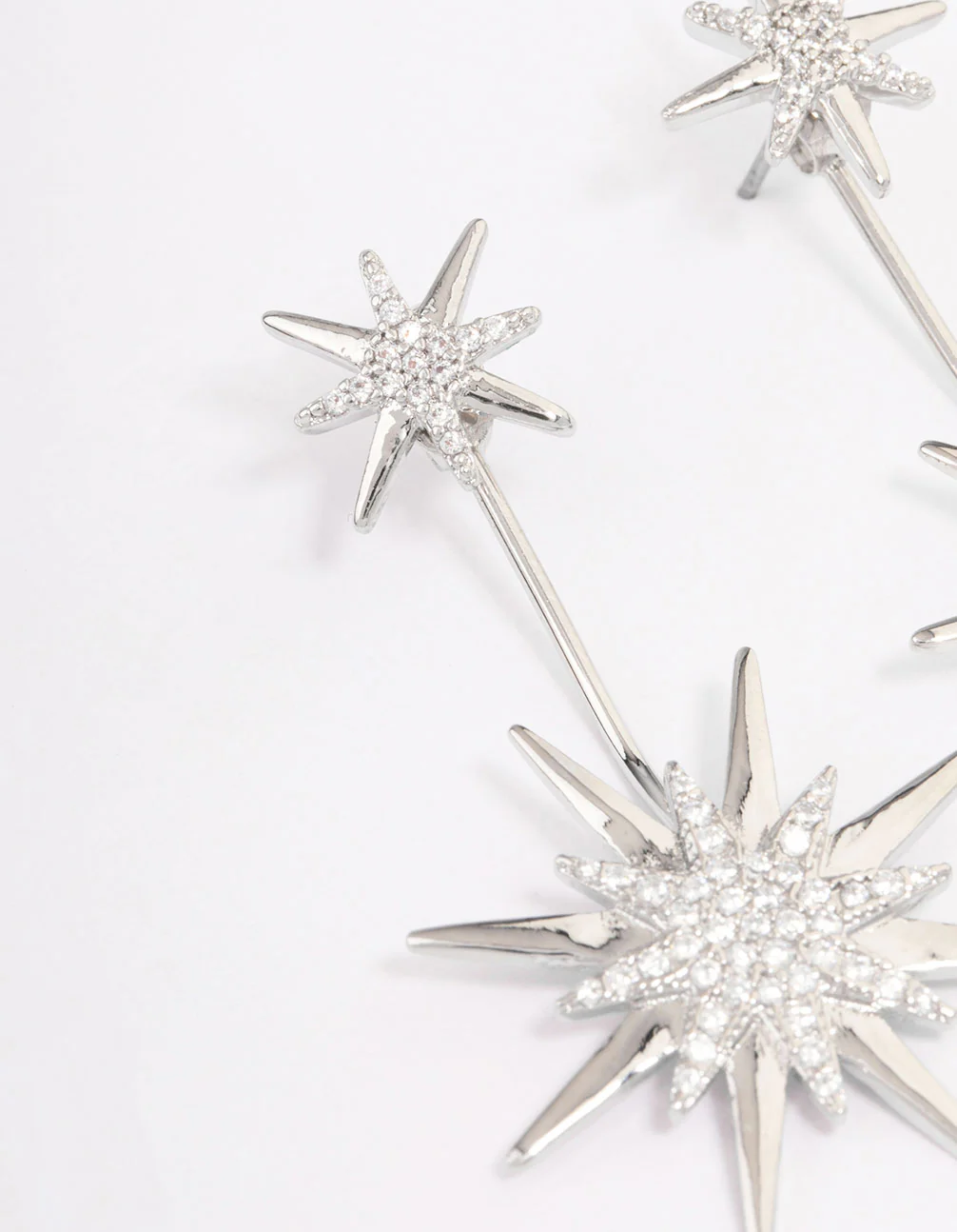 Silver Mixed Star Drop Earrings - Image 2