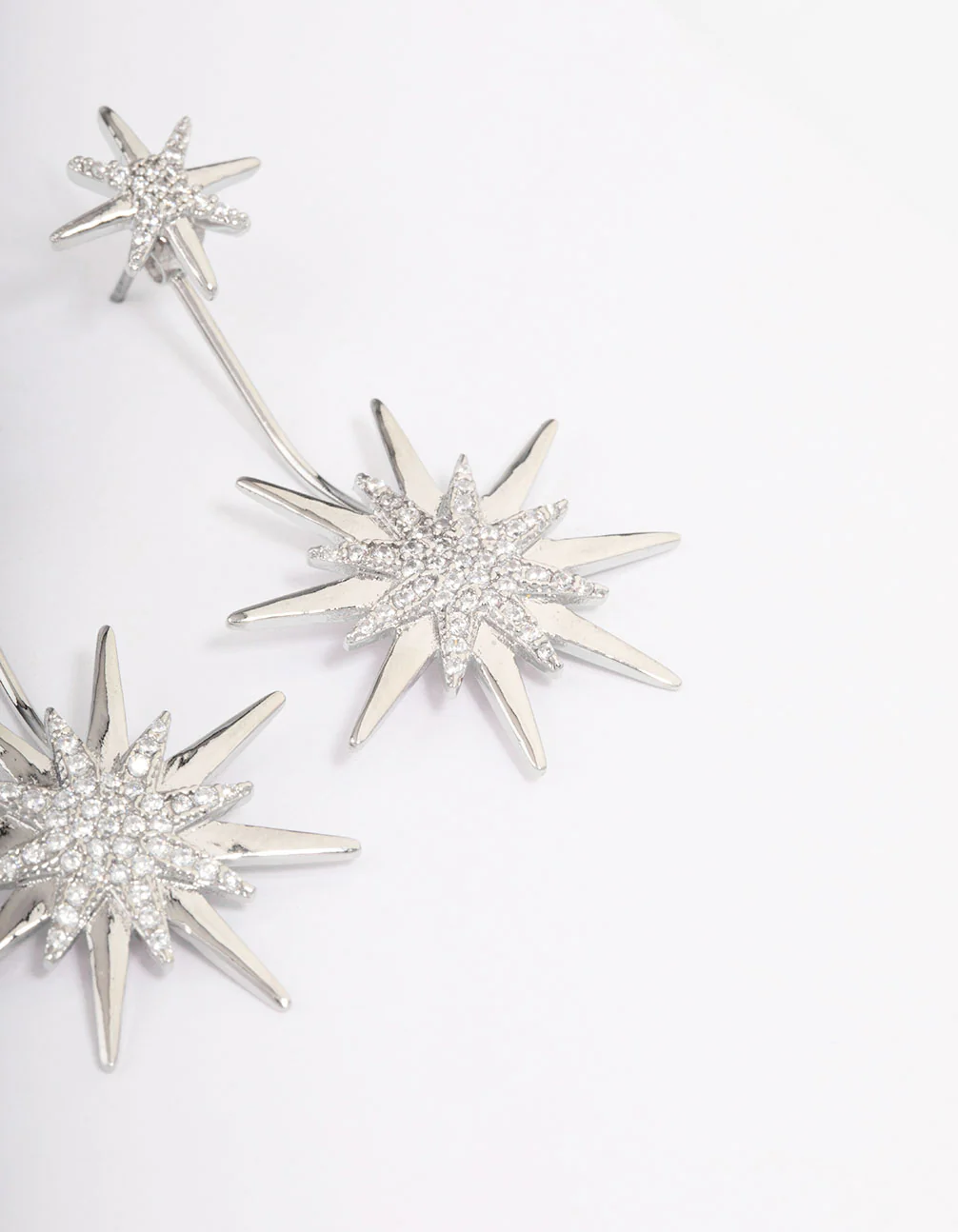 Silver Mixed Star Drop Earrings - Image 3