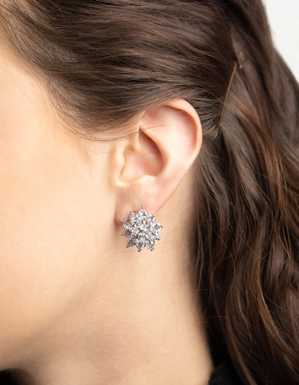 Silver Pave Flower Stud Earrings - Image 2