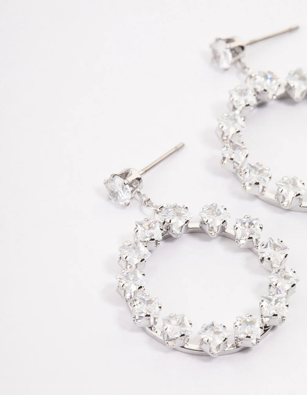 Silver Square Stone Wreath Drop Earrings - Image 2