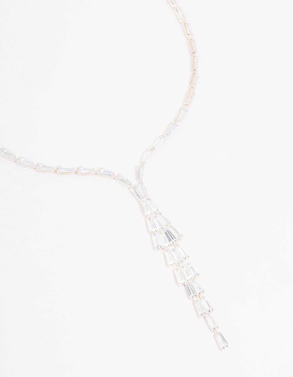 Silver Stone Cubic Zirconia Pendant Station Necklace