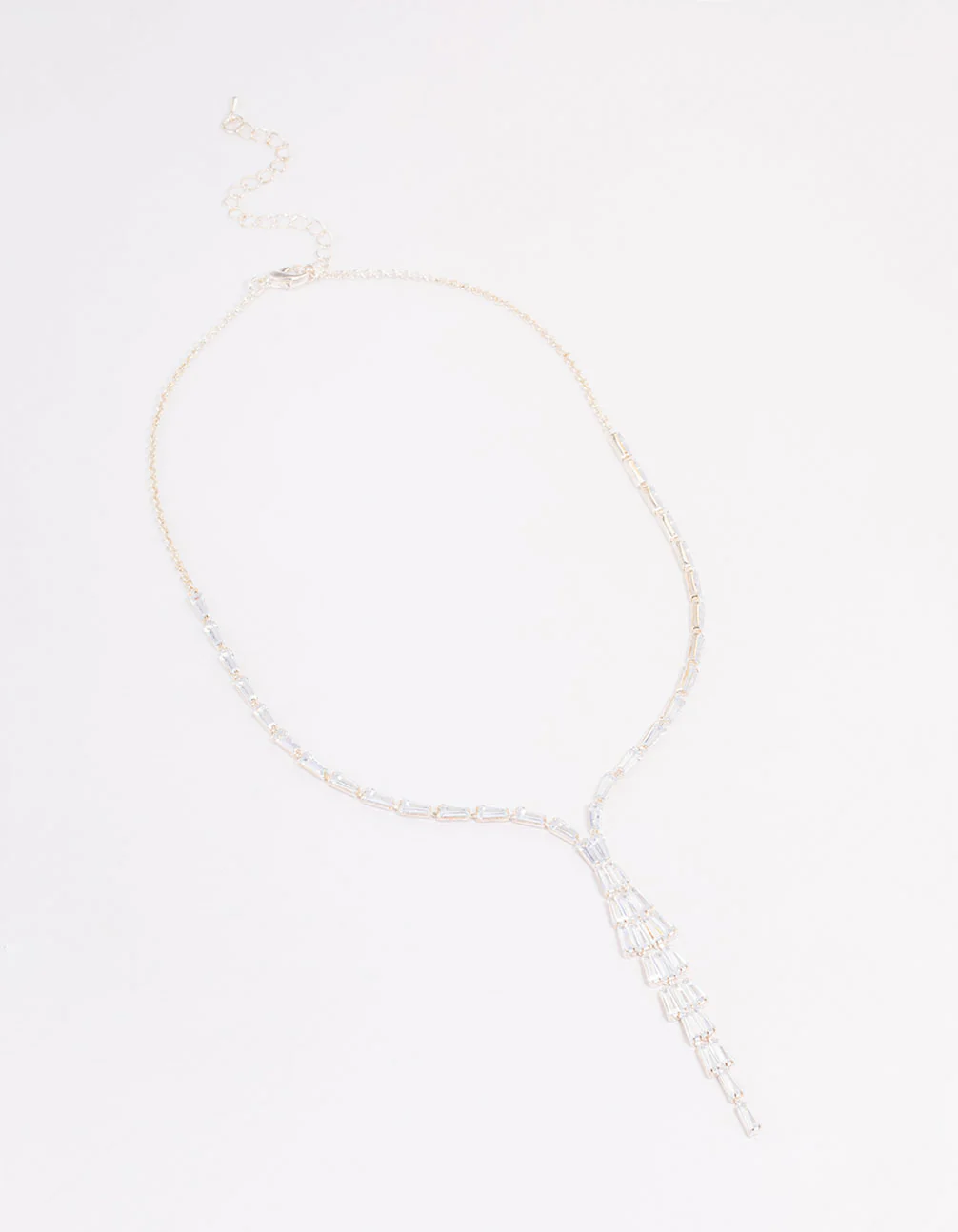 Silver Stone Cubic Zirconia Pendant Station Necklace - Image 2