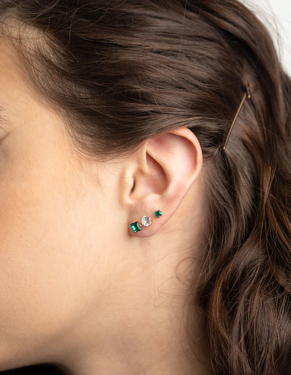 Gold Circle Square Stud Earrings 6-Pack - Image 2