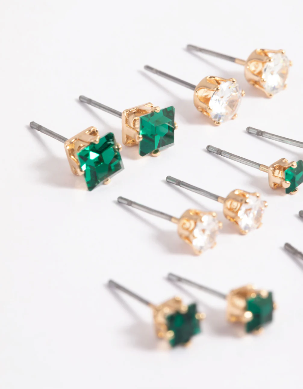 Gold Circle Square Stud Earrings 6-Pack - Image 3