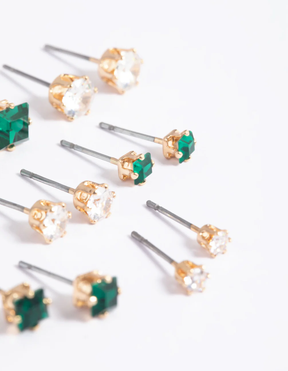 Gold Circle Square Stud Earrings 6-Pack - Image 4