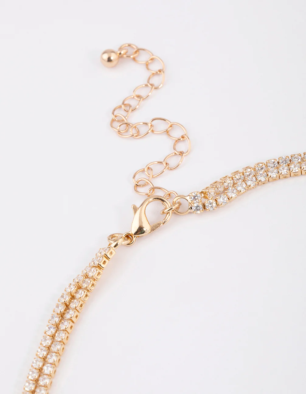 Gold Cubic Zirconia Double Row Split Y-Shaped Necklace - Image 3