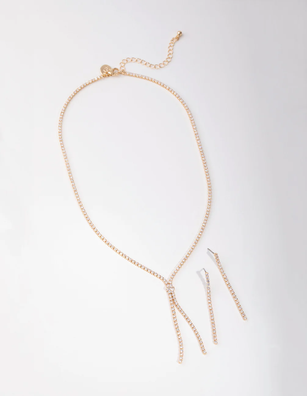 Gold Cubic Zirconia Cupchain Y-Neck Earrings & Necklace - Image 2