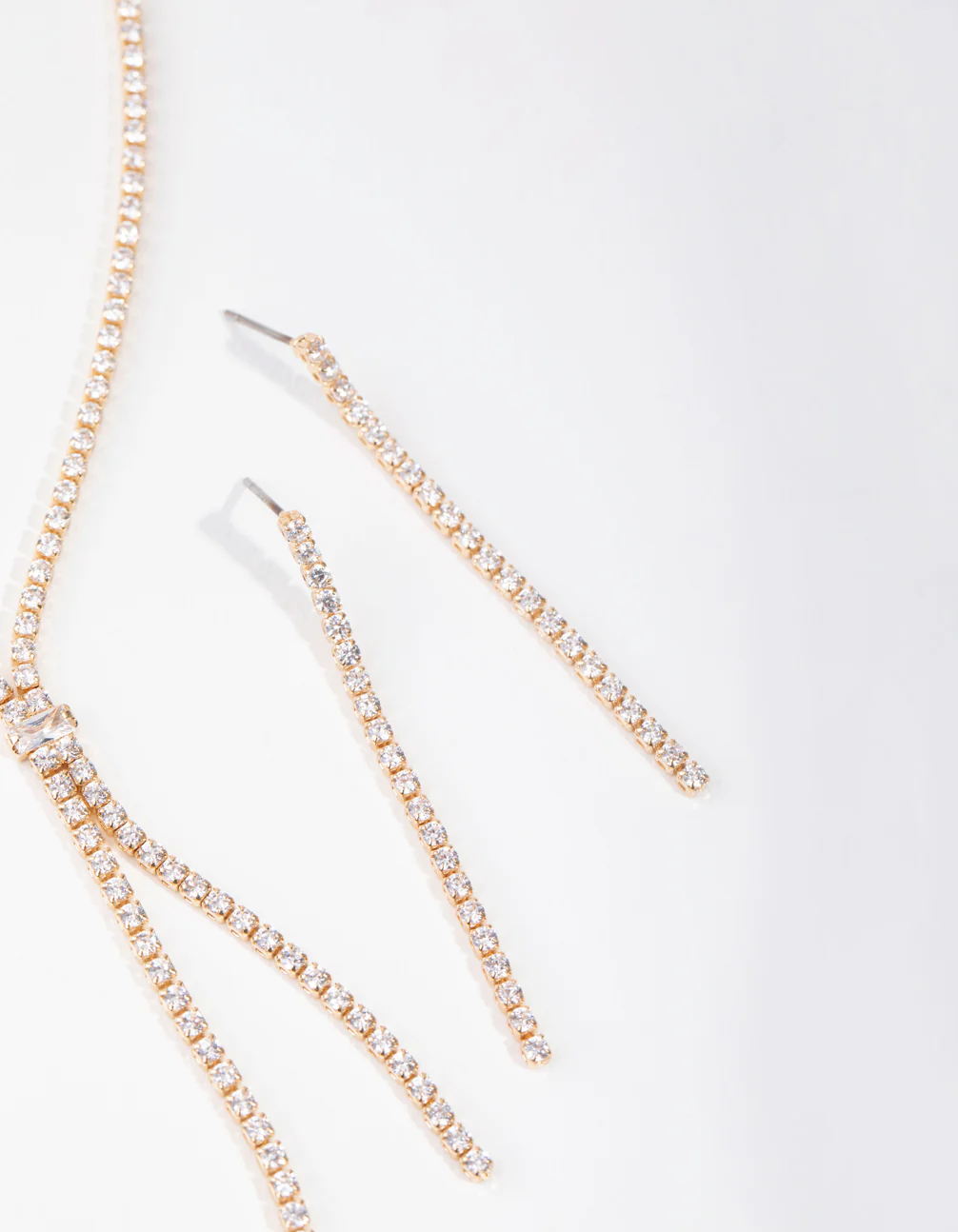 Gold Cubic Zirconia Cupchain Y-Neck Earrings & Necklace - Image 3