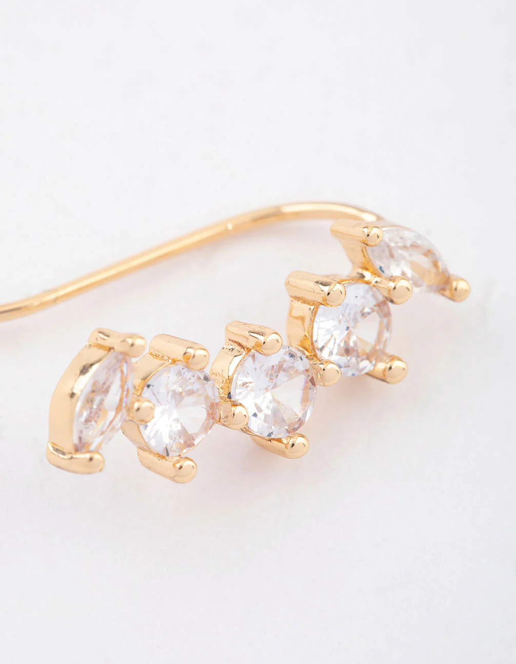 Gold Cubic Zirconia Circle & Navette Crawler Earrings - Image 2