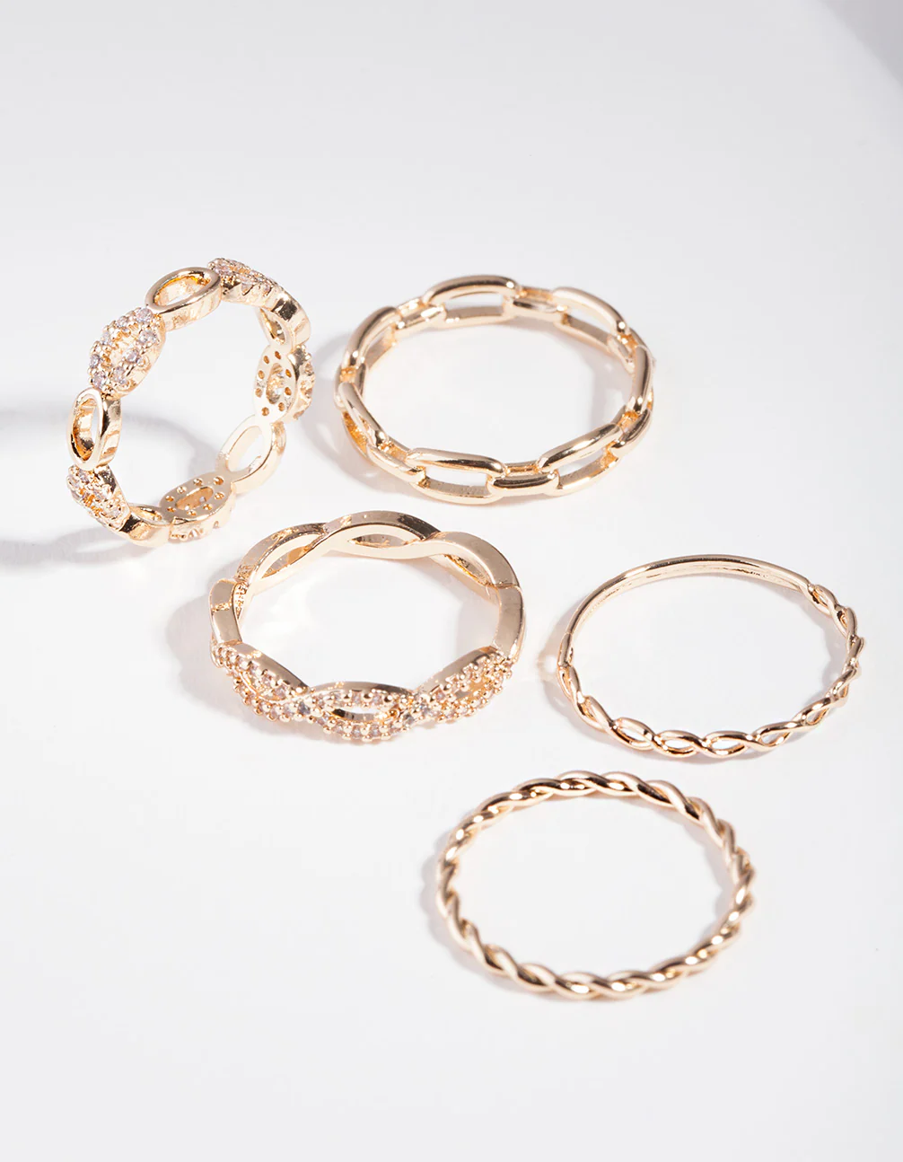 Gold Cubic Zirconia Diamante Chain Ring Stack - Image 3