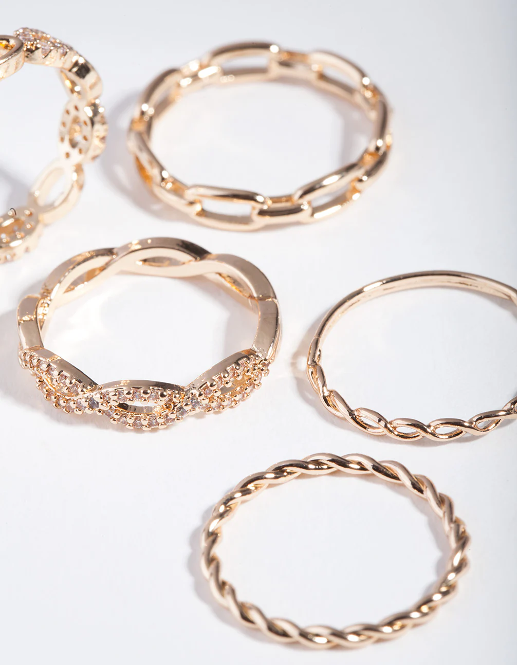 Gold Cubic Zirconia Diamante Chain Ring Stack - Image 4