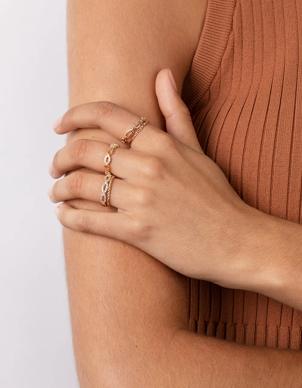 Gold Cubic Zirconia Diamante Chain Ring Stack - Image 5