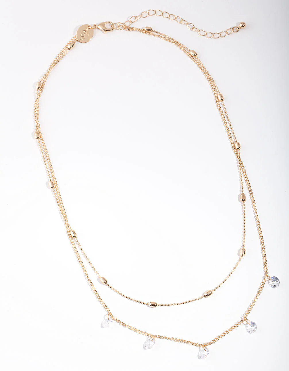 Gold Cubic Zirconia Droplet 2 Row Necklace - Image 2