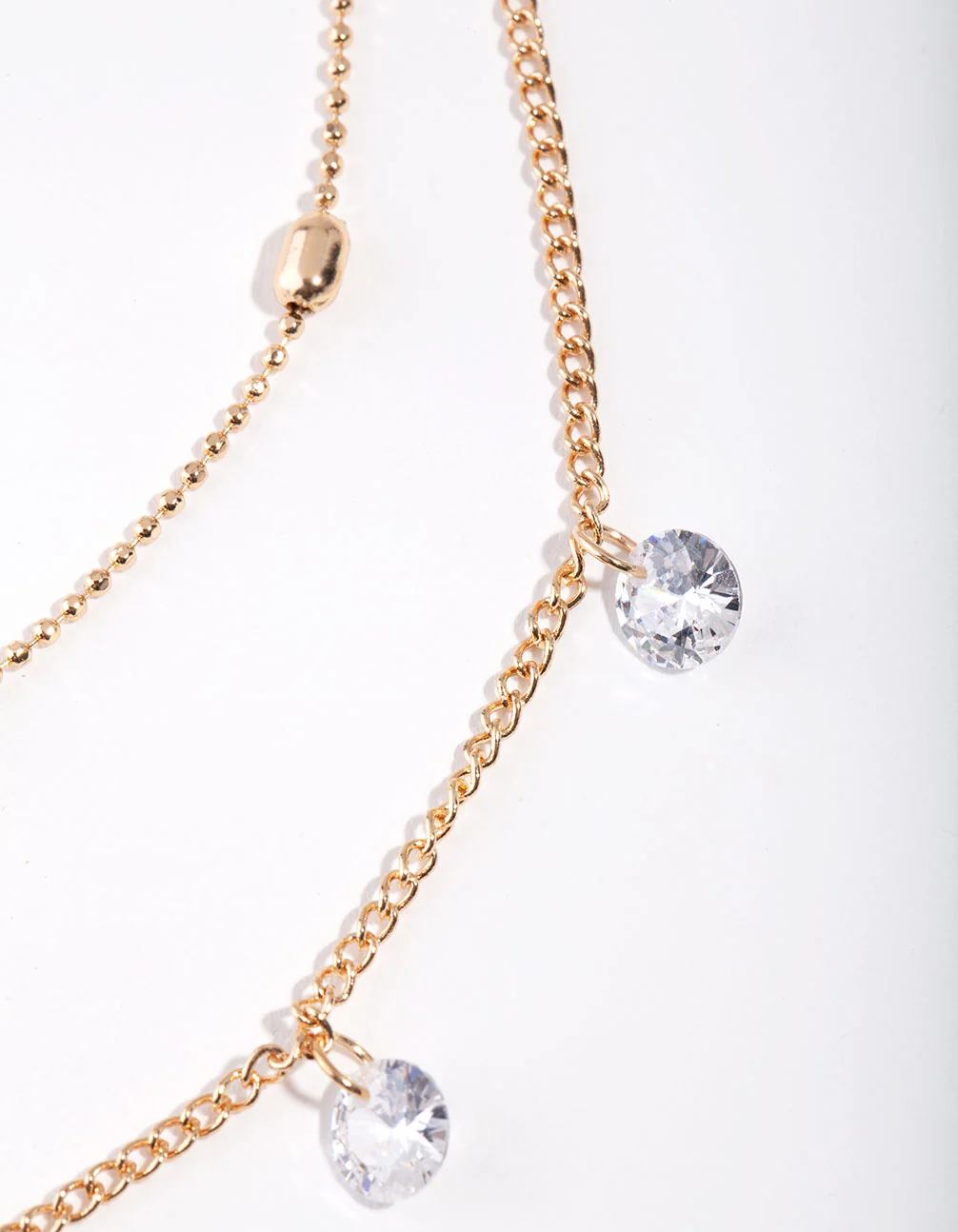 Gold Cubic Zirconia Droplet 2 Row Necklace - Image 3