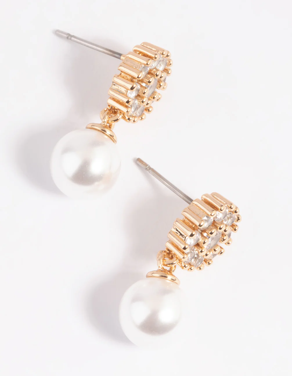 Gold Cubic Zirconia Flower & Pearl Drop Earrings - Image 4