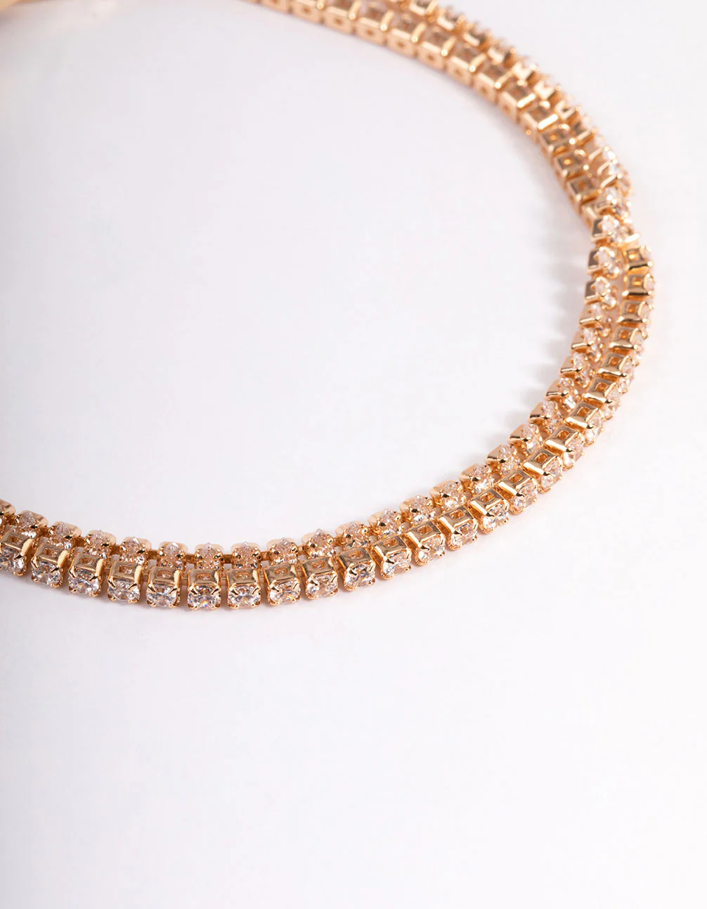 Gold Cubic Zirconia Mini Cupchain Double Row Tennis Bracelet - Image 2