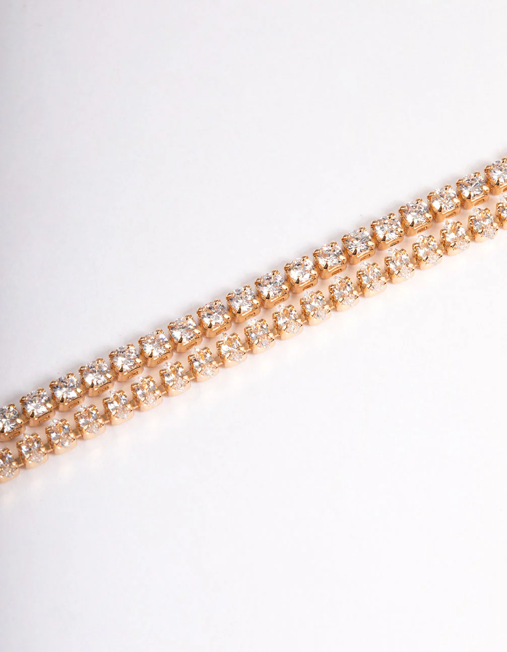 Gold Cubic Zirconia Mini Cupchain Double Row Tennis Bracelet - Image 3