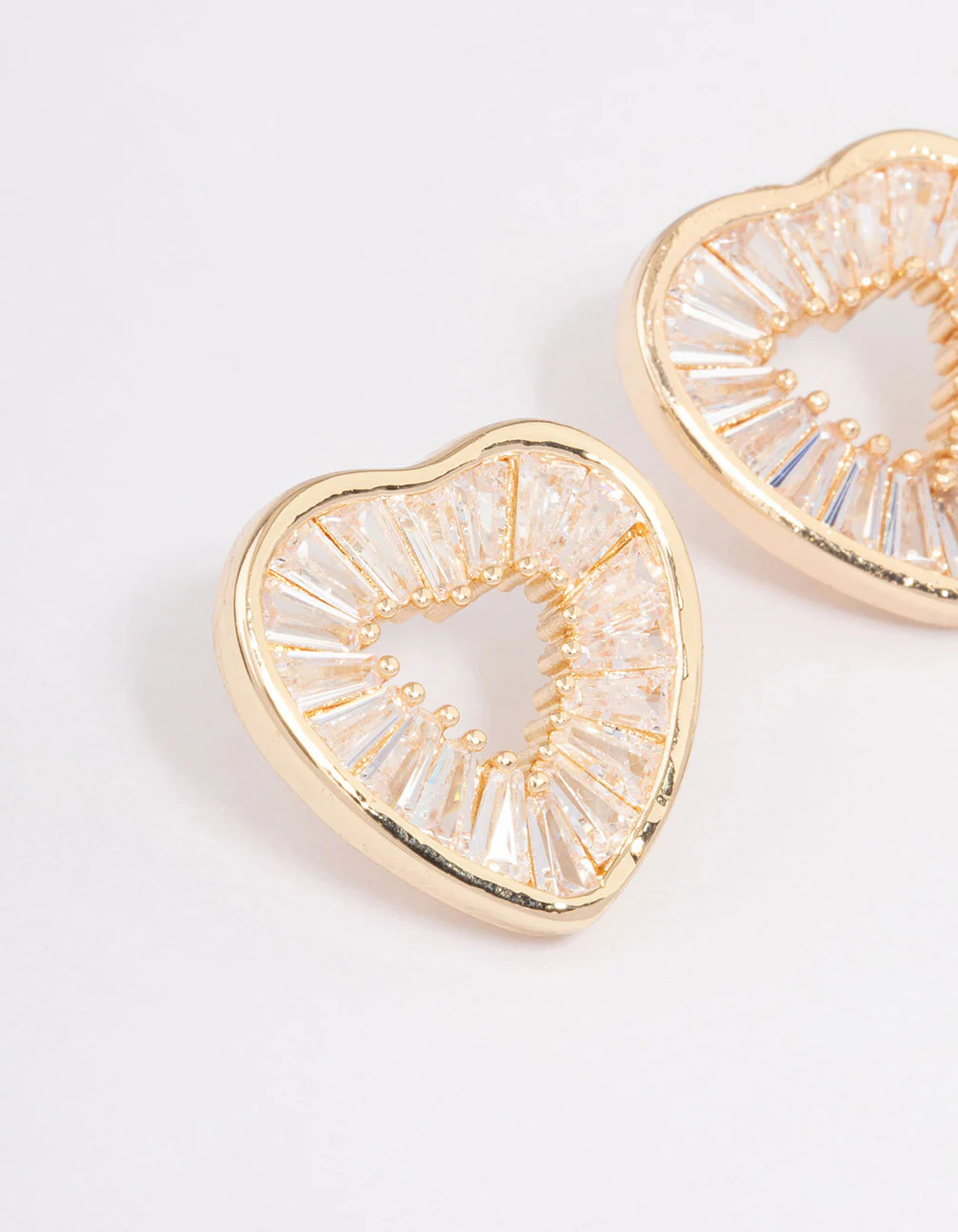 Gold Cubic Zirconia Mini Heart Stud Earrings - Image 2