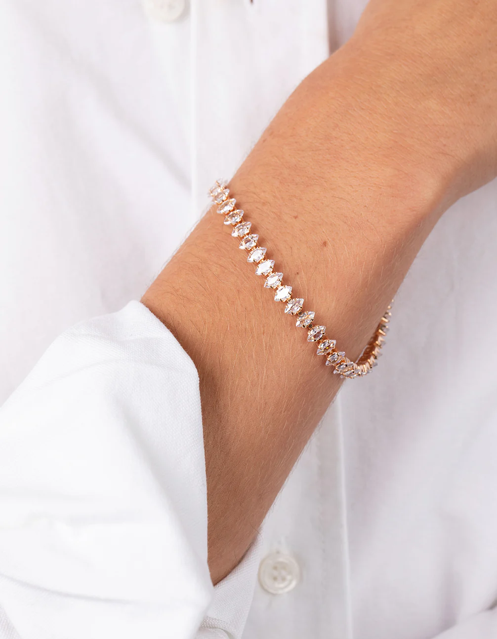 Gold Cubic Zirconia Navette Tennis Bracelet - Image 2