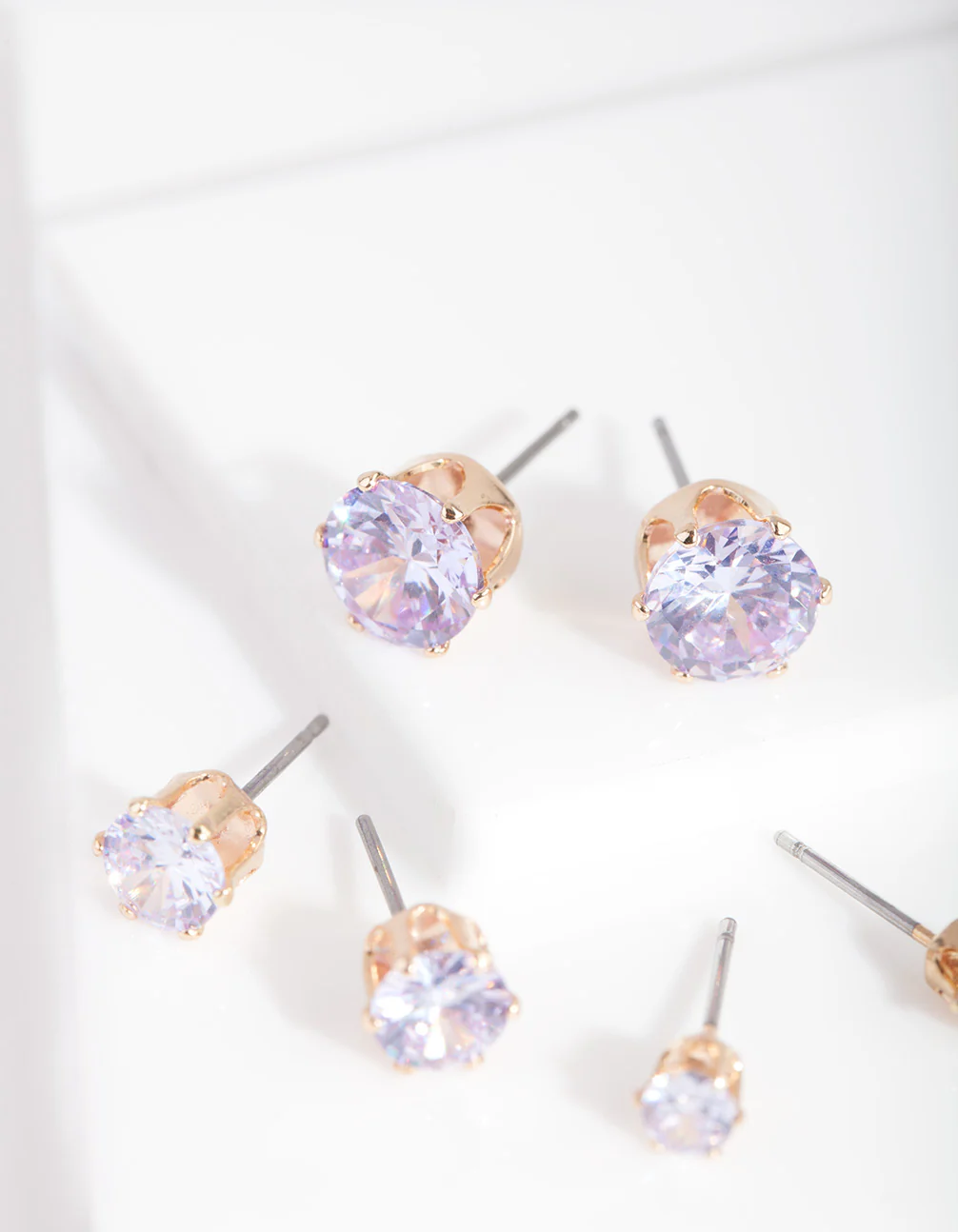 Gold Purple Cubic Zirconia Graduating Stud Earring Pack - Image 2