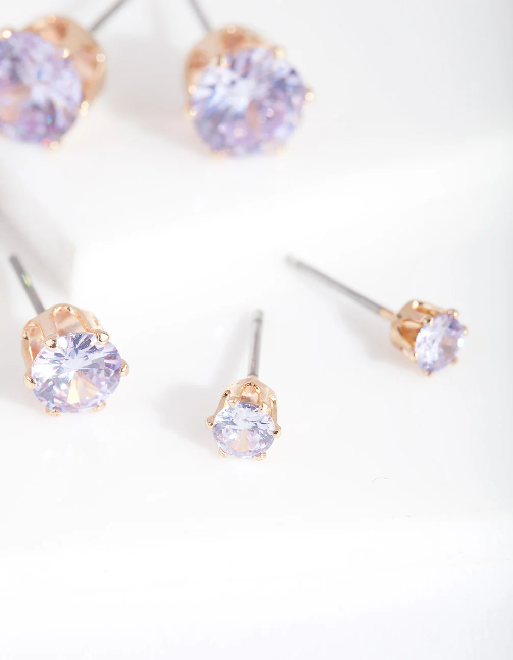Gold Purple Cubic Zirconia Graduating Stud Earring Pack - Image 3