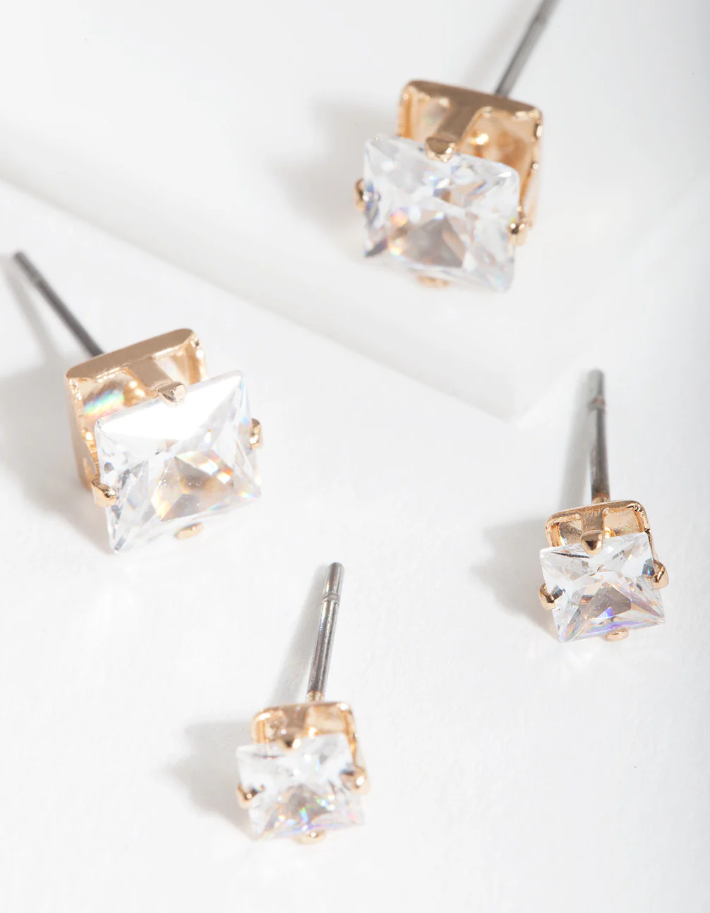 Gold Cubic Zirconia Square Earring Pack - Image 3