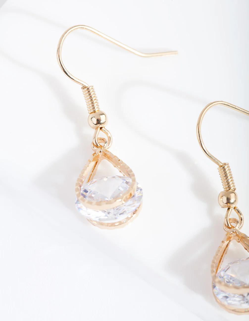 Gold Cubic Zirconia Diamante Teardrop Earrings - Image 2