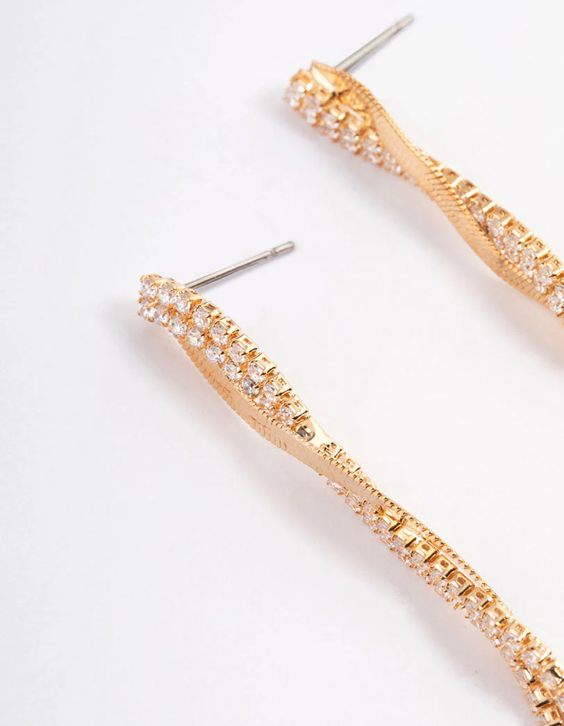 Gold Flat Snake Cupchain Drop Earrings - Image 2