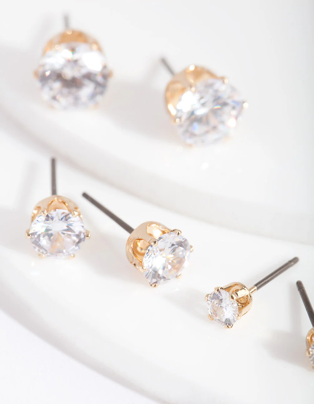 Gold Cubic Zirconia Graduating Stud Earring Pack - Image 2