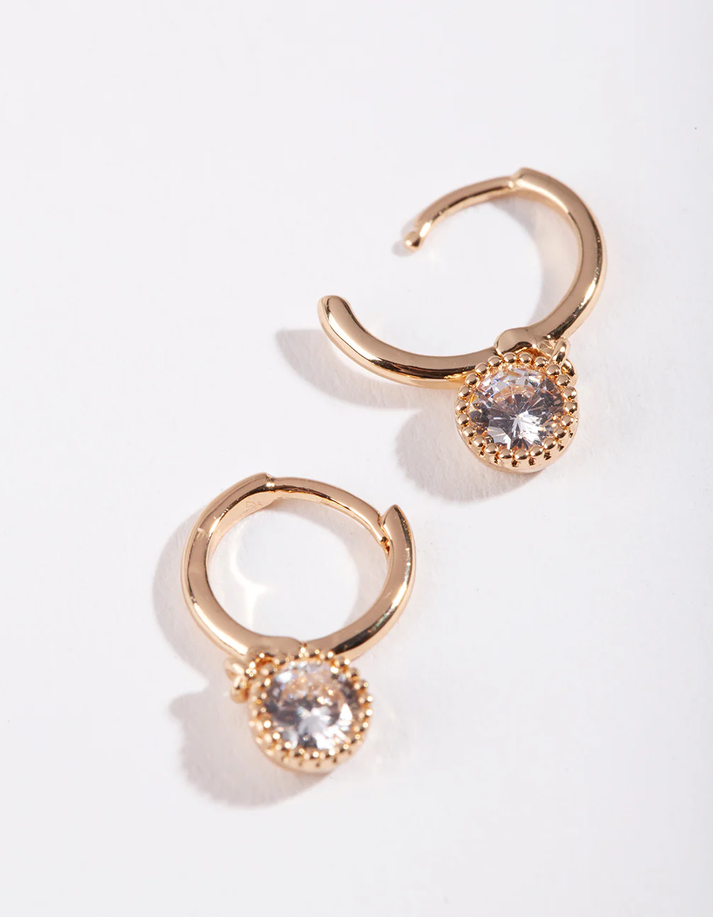 Gold Cubic Zirconia Huggie Drop Earrings - Image 2