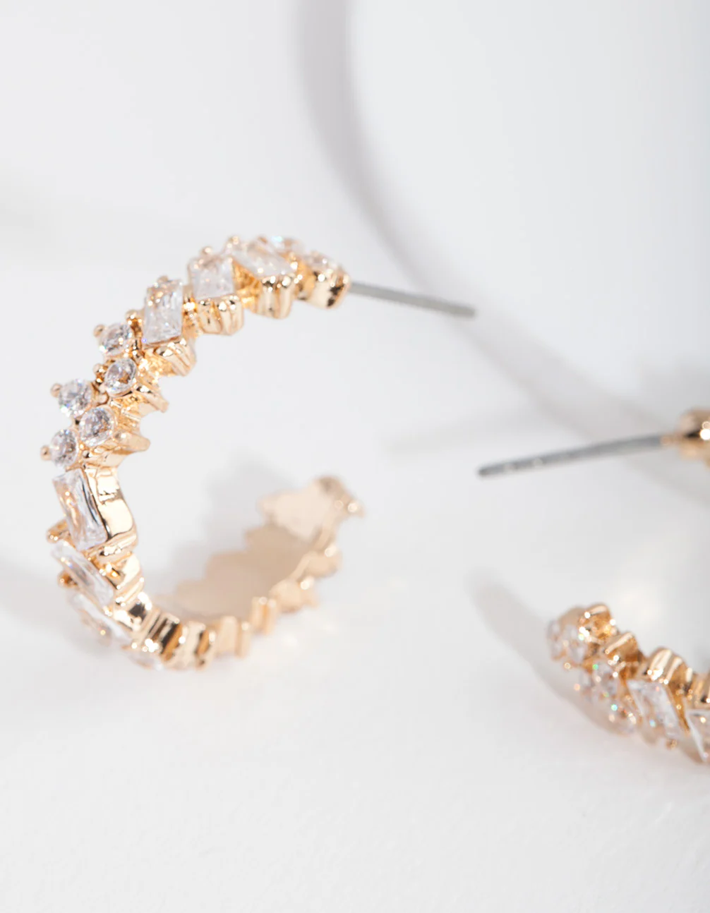 Gold Textured Cubic Zirconia Hoop Earrings - Image 2