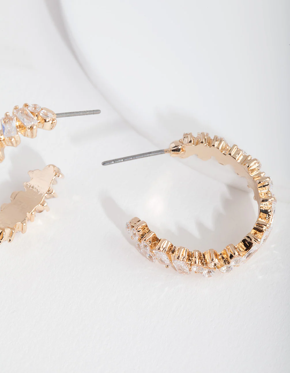 Gold Textured Cubic Zirconia Hoop Earrings - Image 3