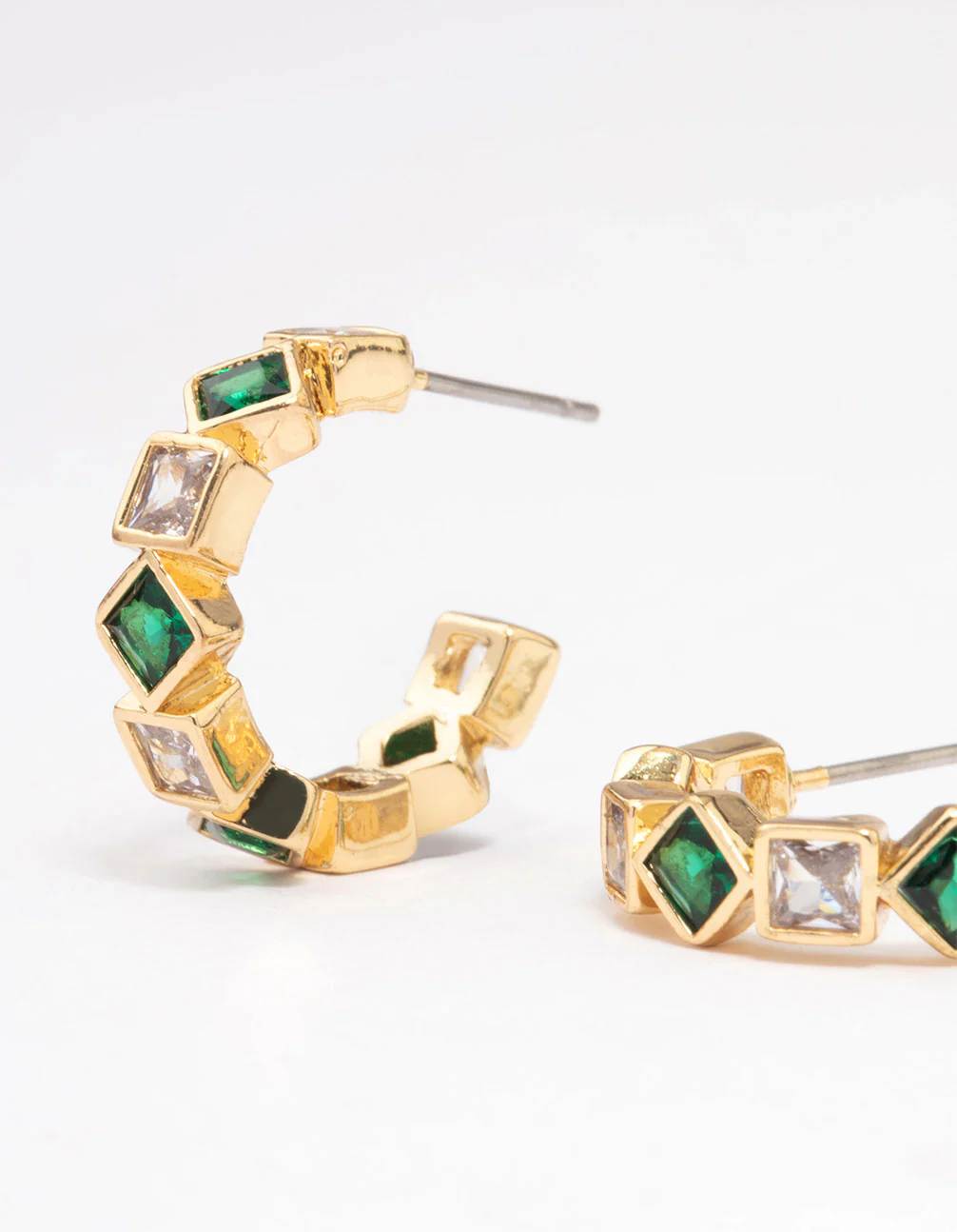 Gold Mixed Cubic Zirconia Square & Diamante Hoop Earrings - Image 2