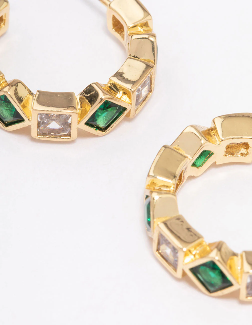 Gold Mixed Cubic Zirconia Square & Diamante Hoop Earrings - Image 3