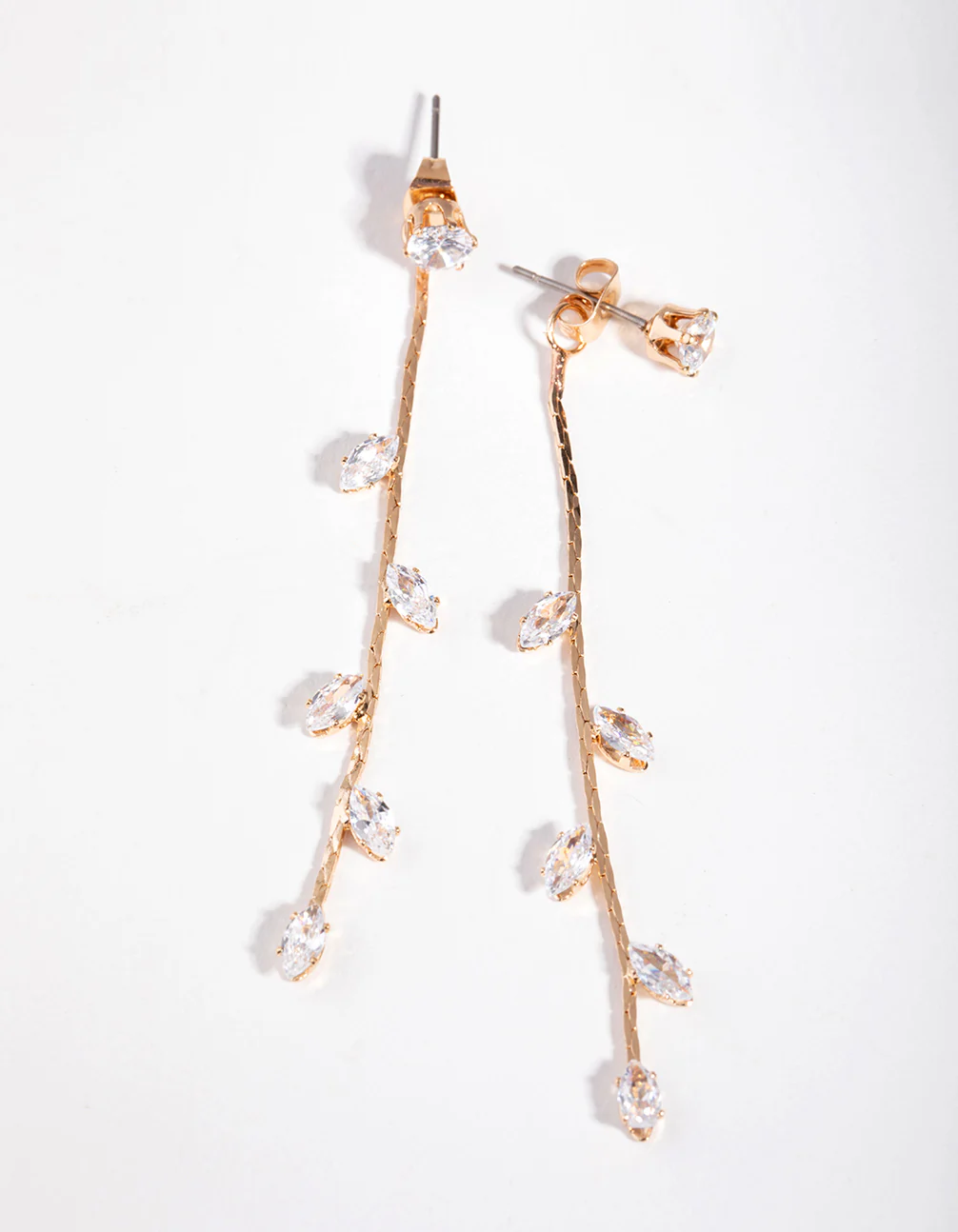 Gold Petal Diamante Long Drop Earrings