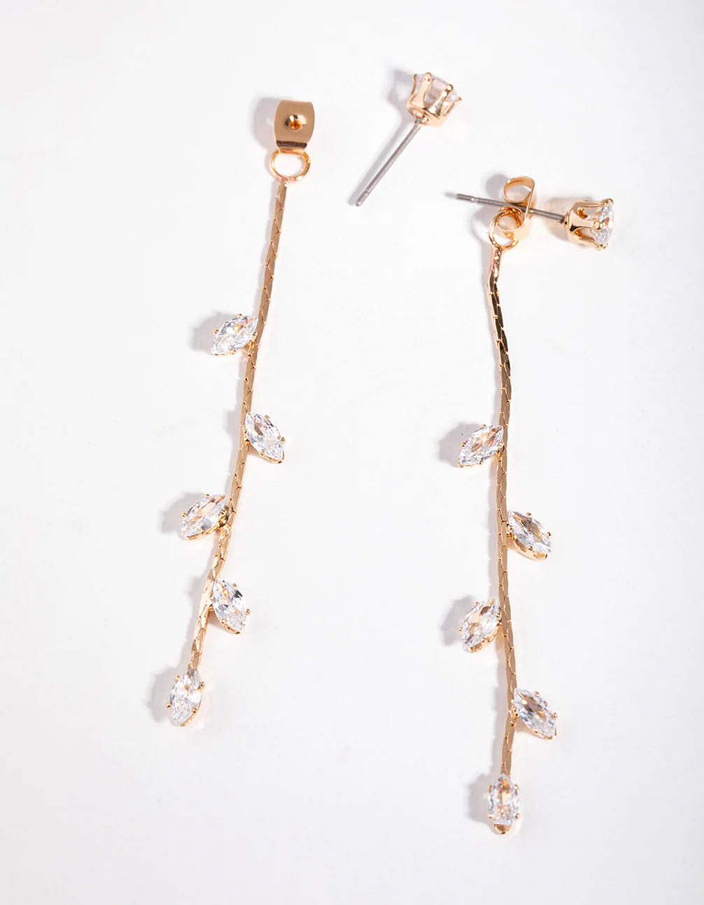 Gold Petal Diamante Long Drop Earrings - Image 2