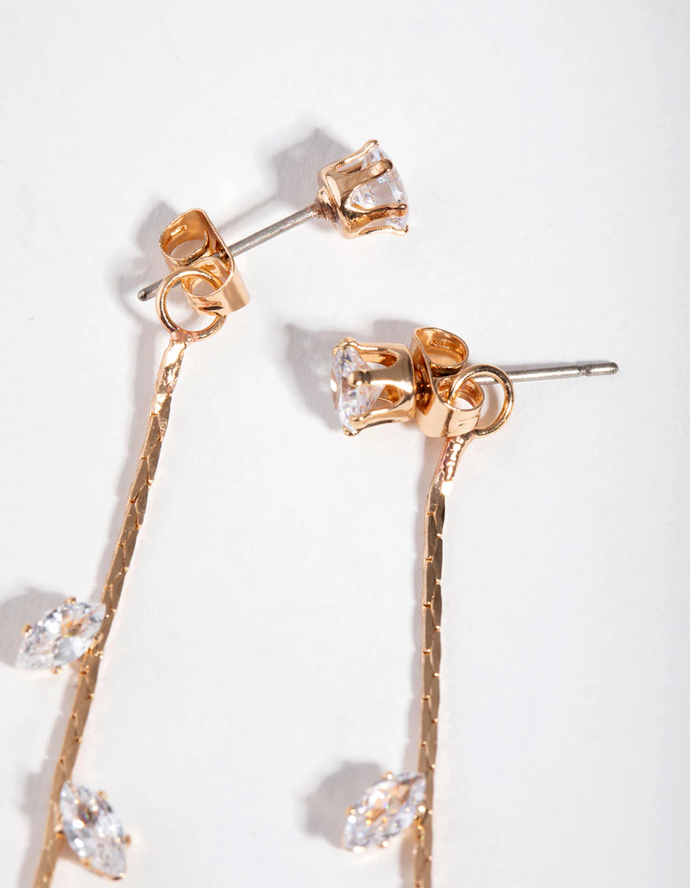 Gold Petal Diamante Long Drop Earrings - Image 3