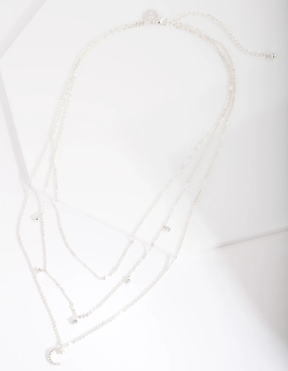 Silver Cubic Zirconia 3 Row Moon & Droplet Necklace - Image 2