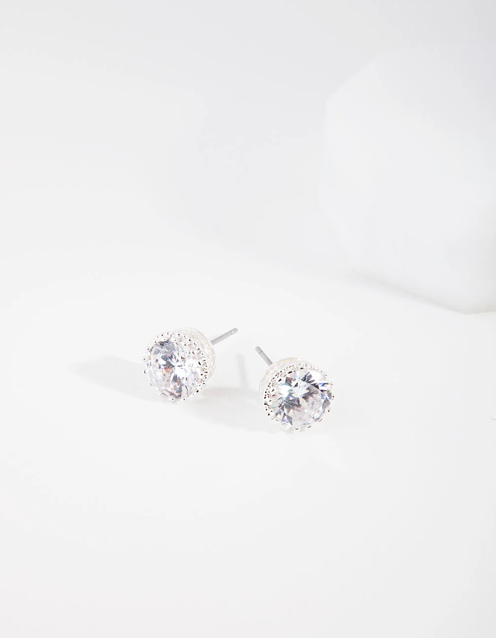 Silver Cubic Zirconia Classic Stud Earrings - Image 2