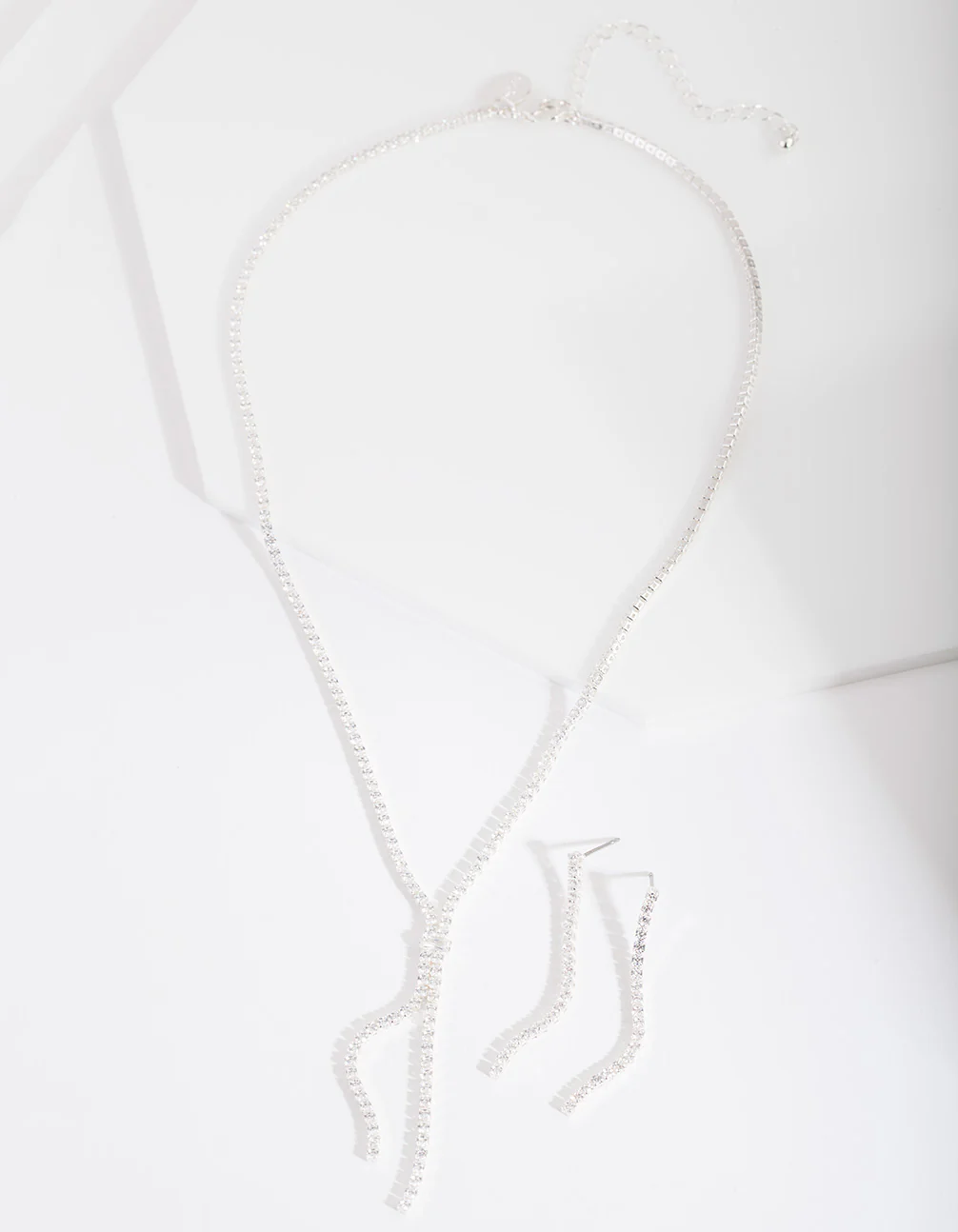 Silver Cubic Zirconia Cup Chain Y Necklace & Earrings Set - Image 2