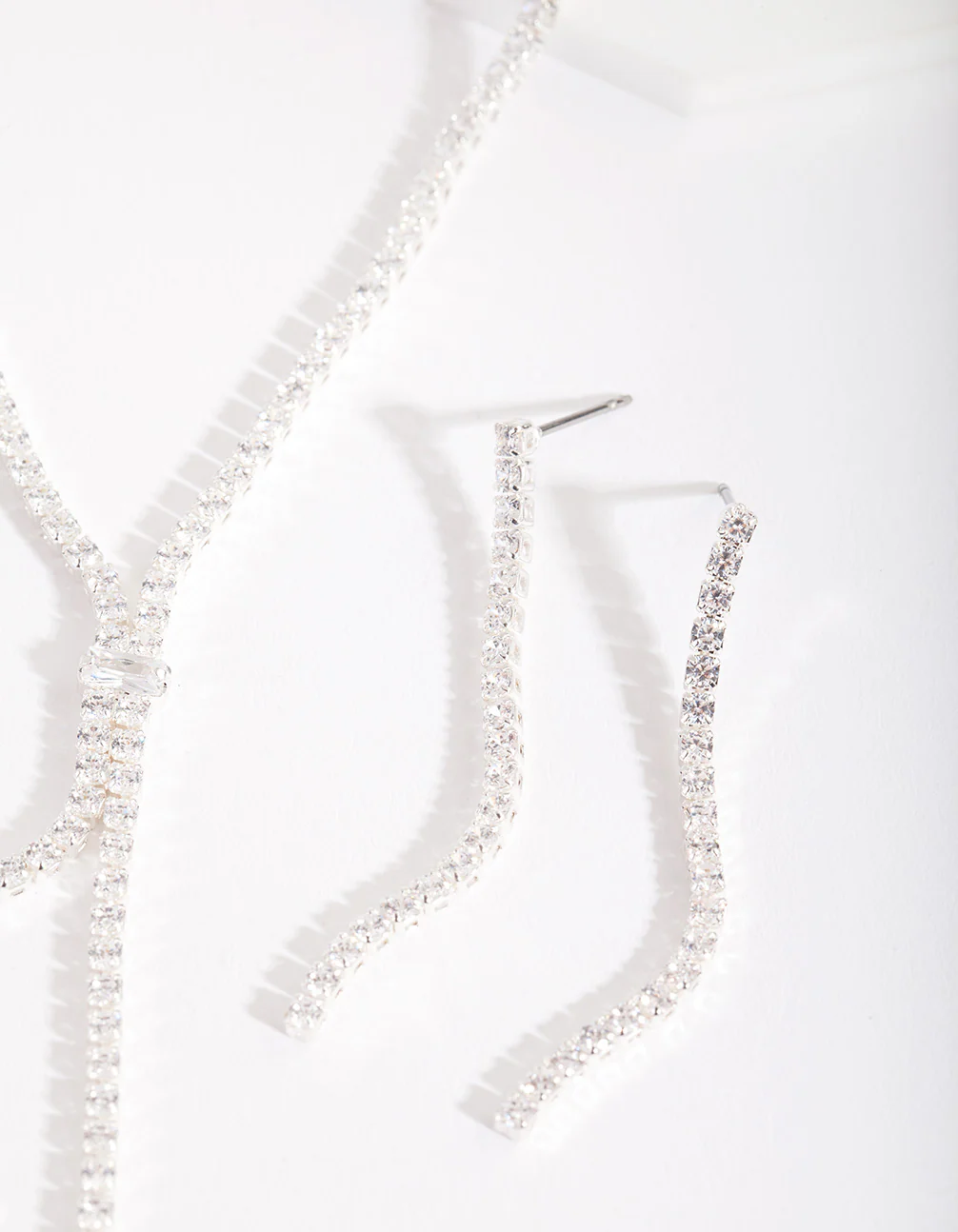 Silver Cubic Zirconia Cup Chain Y Necklace & Earrings Set - Image 3