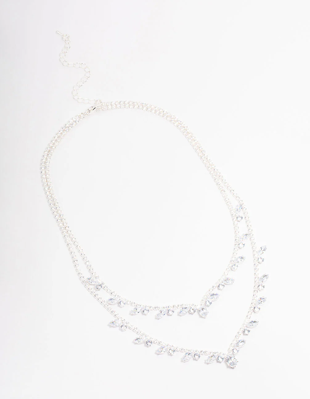 Silver Cubic Zirconia Double Layer Pear Stone Necklace - Image 2