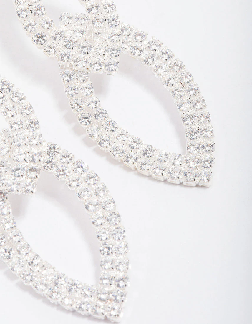 Silver Cubic Zirconia Double Layered Drop Earrings - Image 2