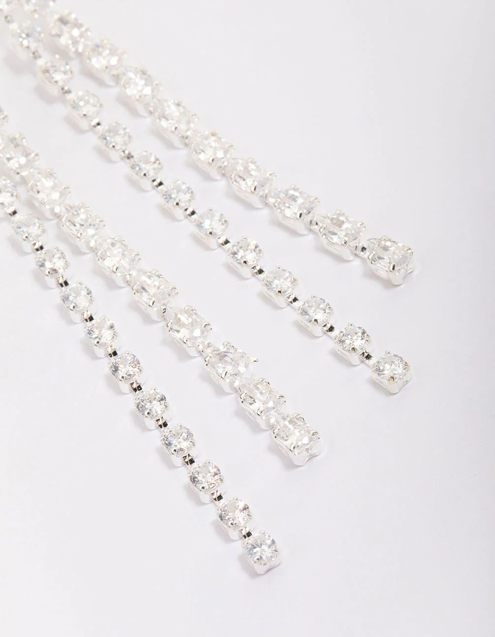 Silver Cubic Zirconia Double Row Square & Round Drop Earrings - Image 3