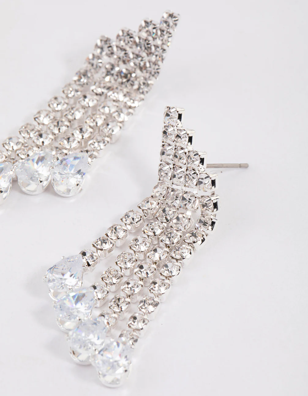 Silver Cubic Zirconia Four Row Tassel Stone Drop Earrings - Image 2